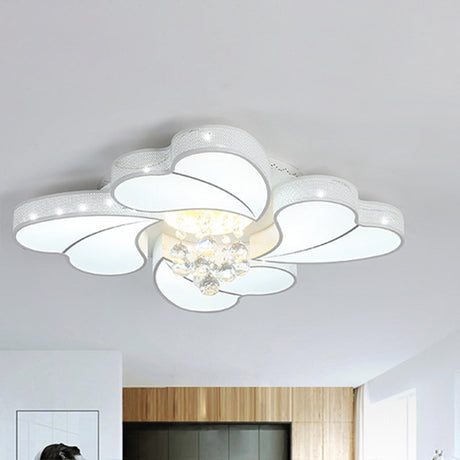 Led Flower - Shaped Flush Light Fixture In White Crystal - 20.5’/24.5’/28.5’ Width Simple