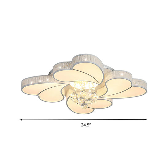 Led Flower - Shaped Flush Light Fixture In White Crystal - 20.5’/24.5’/28.5’ Width Simple