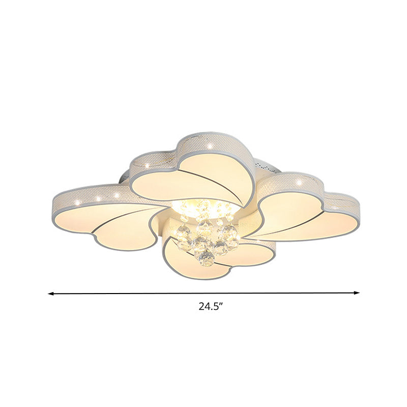 Led Flower-Shaped Flush Light Fixture In White Crystal - 20.5/24.5/28.5 Width Simple Mounting Ideal