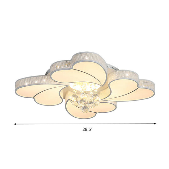 Led Flower - Shaped Flush Light Fixture In White Crystal - 20.5’/24.5’/28.5’ Width Simple