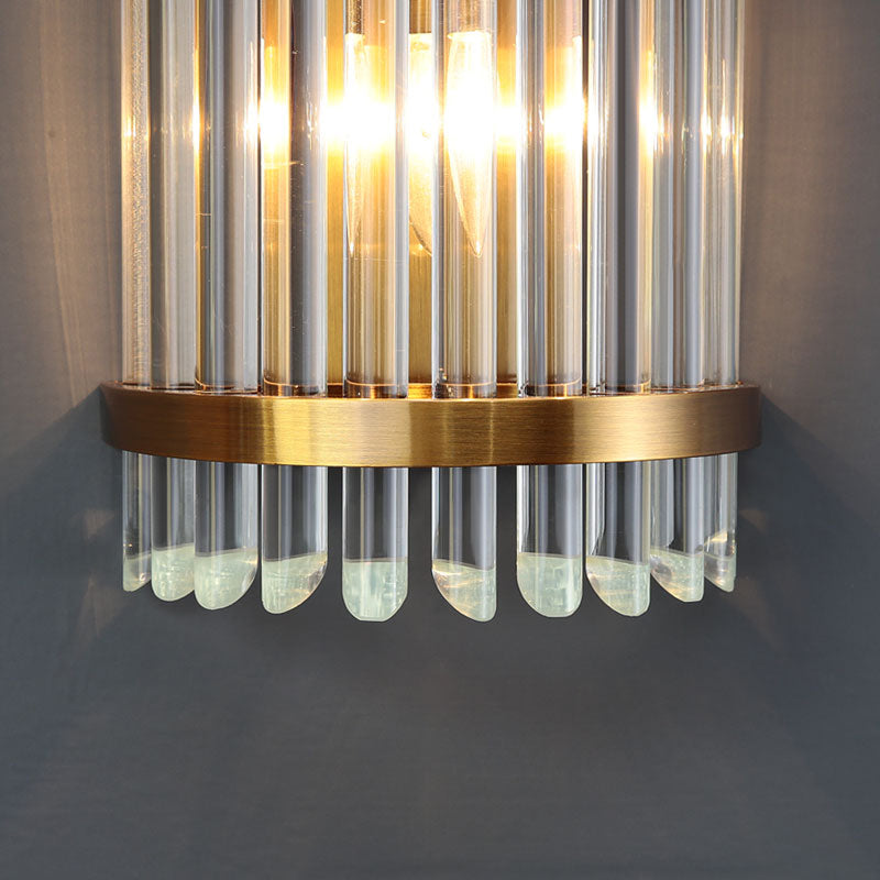 Modernist Clear Crystal 1-Light Wall Mounted Lamp With Gold Finish For Living Room