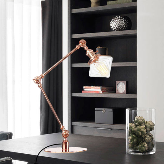 Vintage Diamond Shade Table Lamp: Amber/Clear Glass Adjustable Arm - Black/Brass