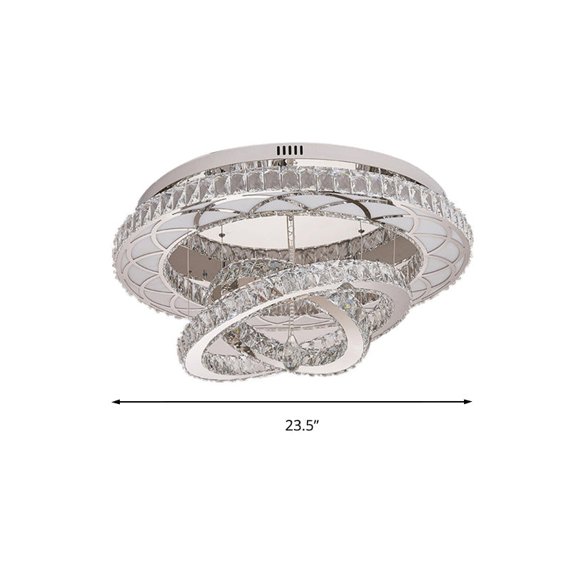 Modern Led Crystal Flush Mount Ceiling Lamp In Chrome - 23.5’/31.5’ Wide Ring Ideal For Living Room