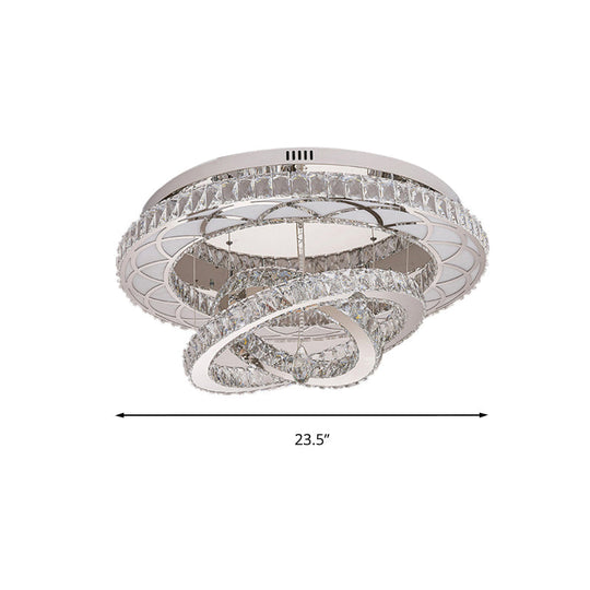 Modern Led Crystal Flush Mount Ceiling Lamp In Chrome - 23.5’/31.5’ Wide Ring Ideal For Living Room