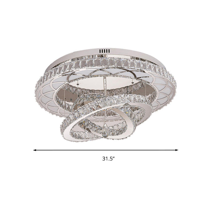 Modern Led Crystal Flush Mount Ceiling Lamp In Chrome - 23.5’/31.5’ Wide Ring Ideal For Living Room