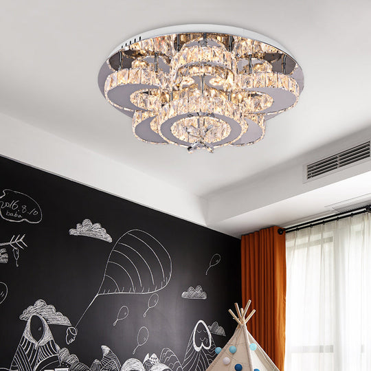 Modern Led Flush Ceiling Light: Floral-Like Crystal Mount In Chrome For Living Room - 23.5/31.5 Wide