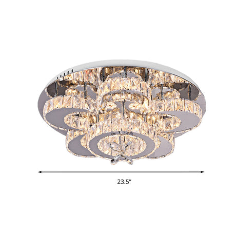 Modern Led Flush Ceiling Light: Floral-Like Crystal Mount In Chrome For Living Room - 23.5/31.5 Wide