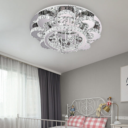 Modern Led Flush Ceiling Light: Floral-Like Crystal Mount In Chrome For Living Room - 23.5/31.5 Wide