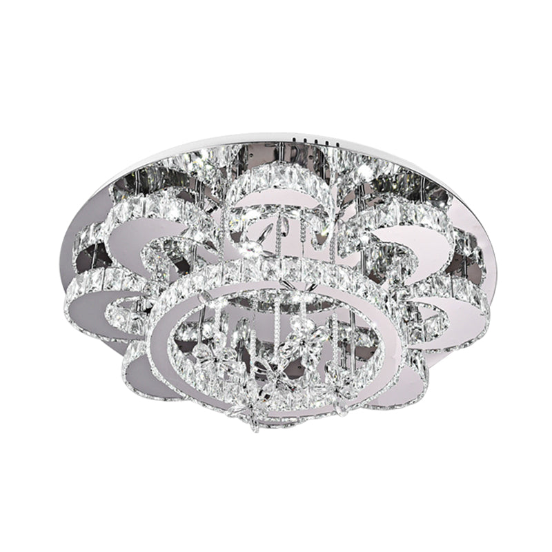 Modern Led Flush Ceiling Light: Floral-Like Crystal Mount In Chrome For Living Room - 23.5/31.5 Wide