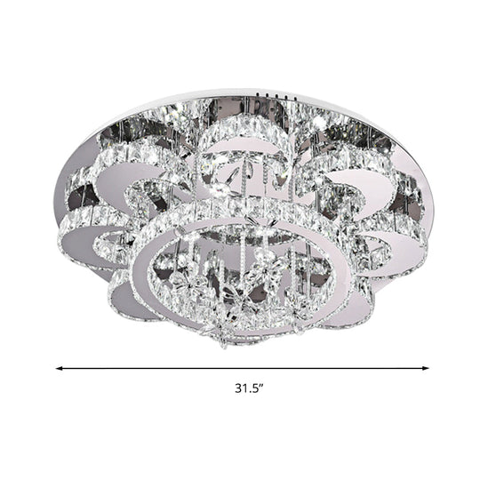 Modern Led Flush Ceiling Light: Floral-Like Crystal Mount In Chrome For Living Room - 23.5/31.5 Wide