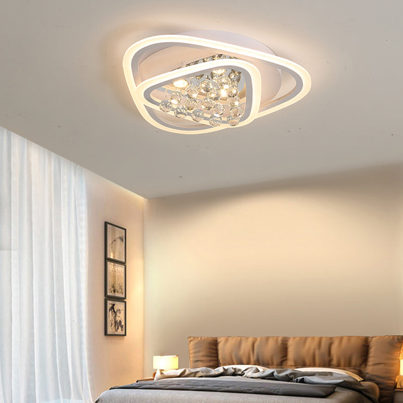 Led Triangle Crystal Ceiling Lamp - Simple & Stylish Flush Mount Fixture In Warm/White Light (3