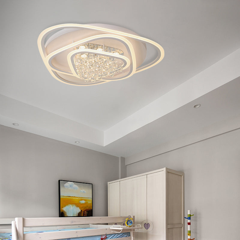 Led Triangle Crystal Ceiling Lamp - Simple & Stylish Flush Mount Fixture In Warm/White Light (3
