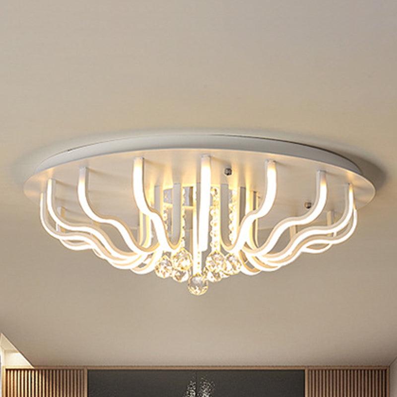 Curved Acrylic Flush Mount Led Ceiling Lamp In White: Simple Modern Design (27’/31.5’ W