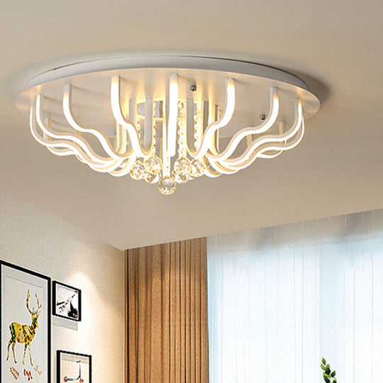 Curved Acrylic Flush Mount Led Ceiling Lamp In White: Simple Modern Design (27’/31.5’ W