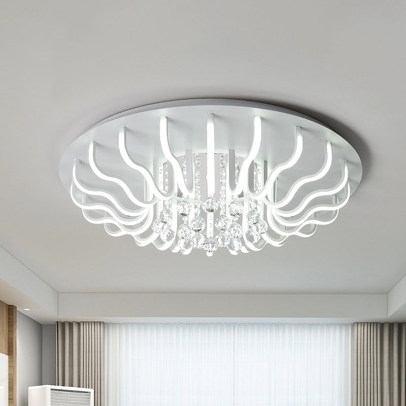 Curved Acrylic Flush Mount Led Ceiling Lamp In White: Simple Modern Design (27’/31.5’ W