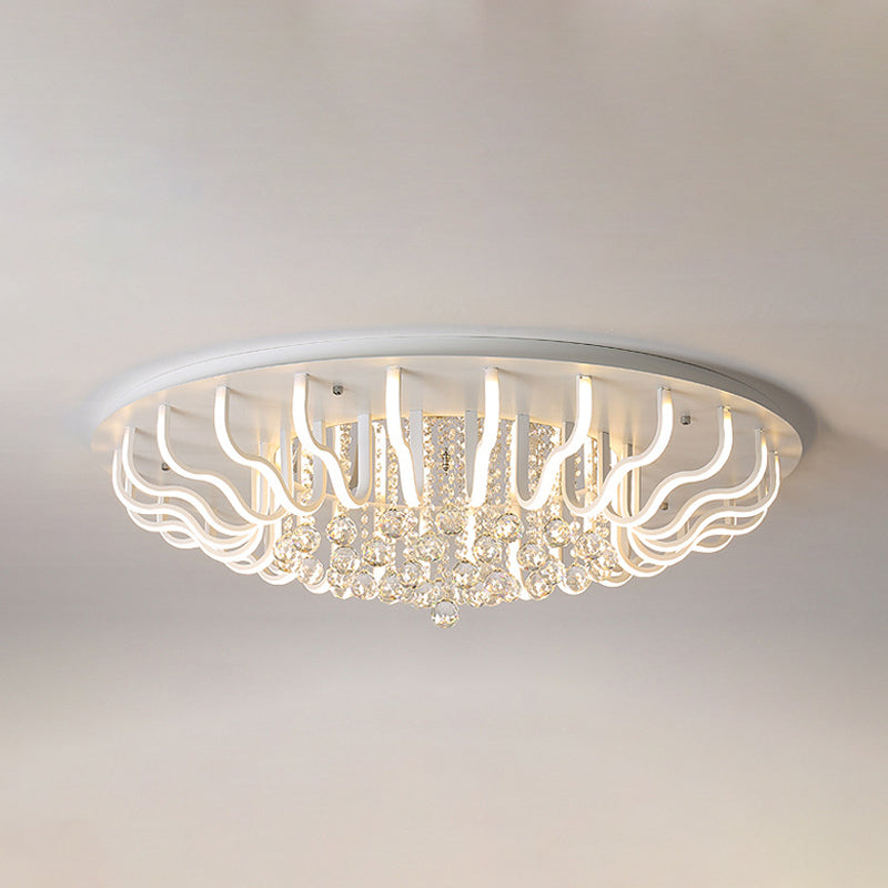 Curved Acrylic Flush Mount Led Ceiling Lamp In White: Simple Modern Design (27’/31.5’ W