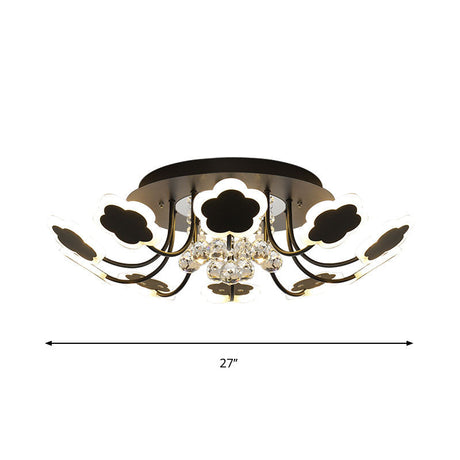 Semi - Mount Petal - Shaped Acrylic Led Ceiling Lamp With Crystal Draping - Black/White 23’/27’