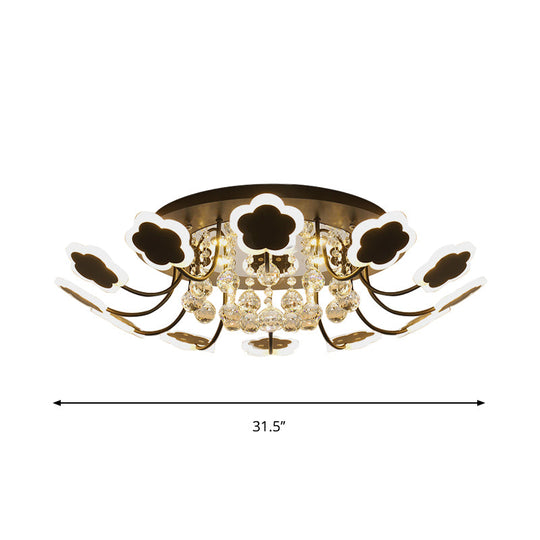 Semi - Mount Petal - Shaped Acrylic Led Ceiling Lamp With Crystal Draping - Black/White 23’/27’