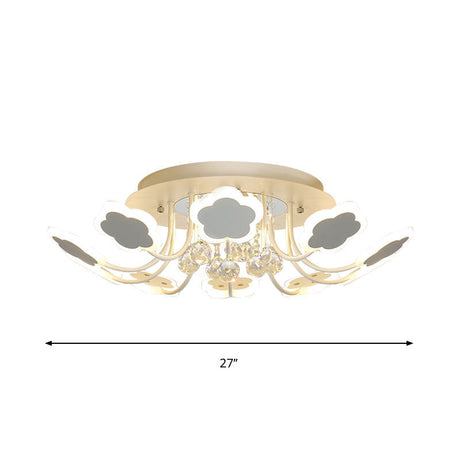 Semi-Mount Petal-Shaped Acrylic Led Ceiling Lamp With Crystal Draping - Black/White 23/27 Width