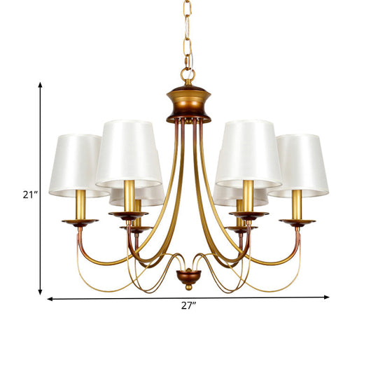 Traditional Brass Finish Chandelier With White Fabric Lamp Shade - 3/5/6 Lights