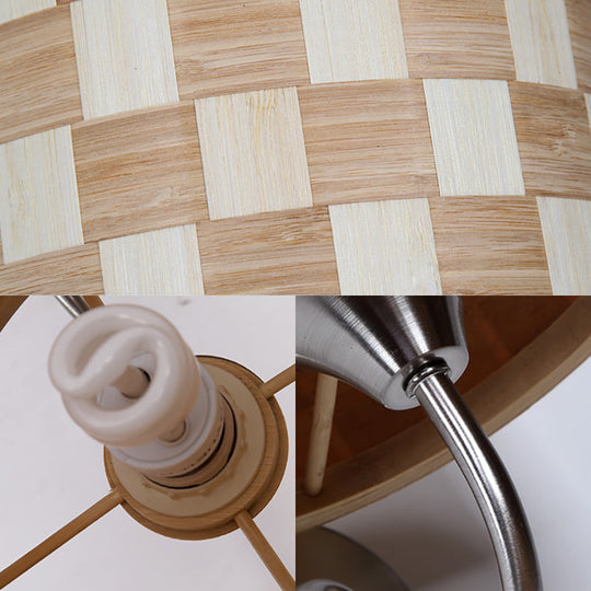 Traditional Bamboo Drum Wall Sconce Light Fixture For Dining Room - 1 Bulb Wood