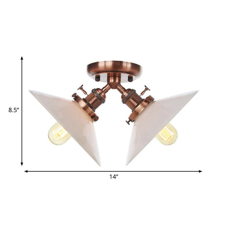 Rustic Semi Flush Ceiling Light With Flared Iron Design And 2 Bulbs - Black/Bronze Finish