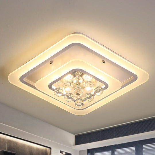 Square Crystal Led Flush Ceiling Light - 19.5/23.5/27.5 Sizes Modern White Design Warm/White