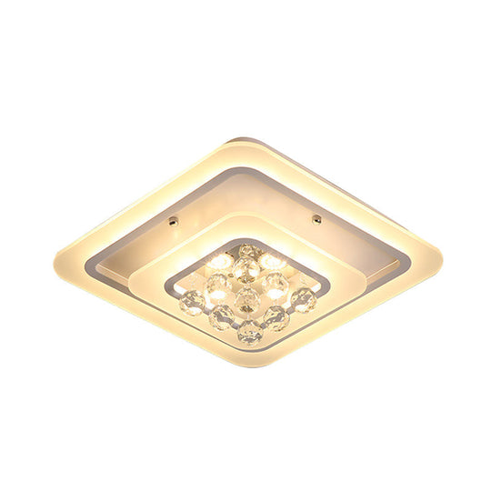 Square Crystal Led Flush Ceiling Light - 19.5’/23.5’/27.5’ Sizes Modern White Design