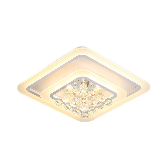 Square Crystal Led Flush Ceiling Light - 19.5’/23.5’/27.5’ Sizes Modern White Design