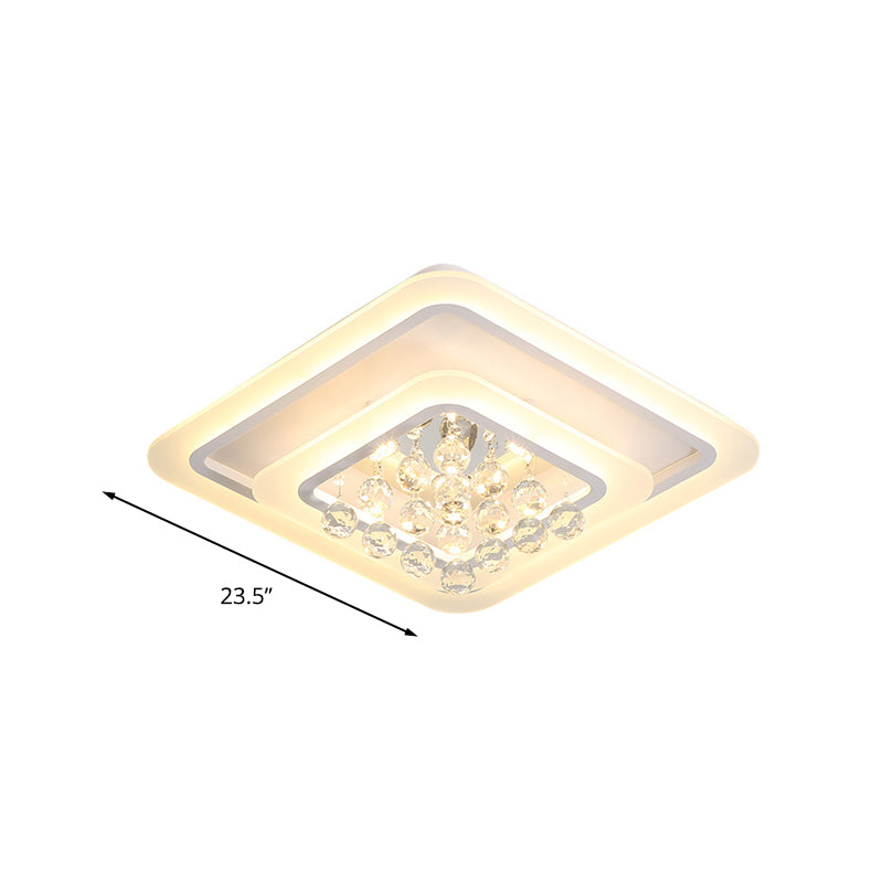 Square Crystal Led Flush Ceiling Light - 19.5/23.5/27.5 Sizes Modern White Design Warm/White