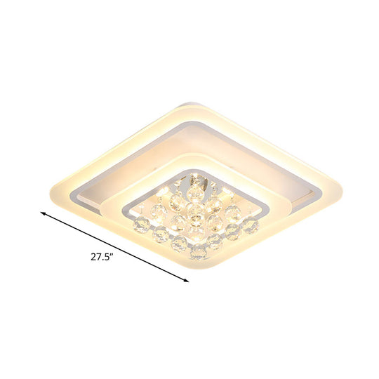 Square Crystal Led Flush Ceiling Light - 19.5/23.5/27.5 Sizes Modern White Design Warm/White