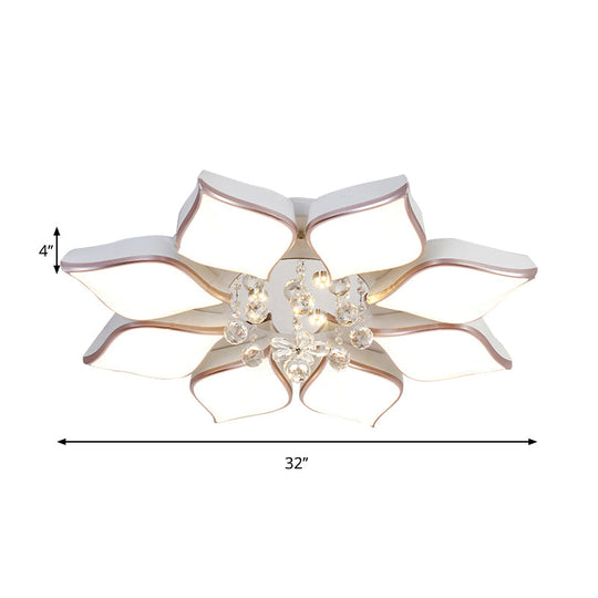 Modern 24.5’/25.5’ Flush Mount Led Light With Clear Crystal Accent In Warm/White Petal Design