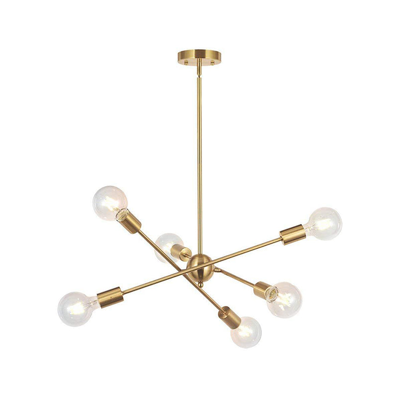 Sputnik Hanging Chandelier Light - Industrial Metal 6/8/10 Bulb Living Room Pendant In Brass/Chrome
