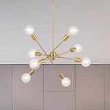 Sputnik Hanging Chandelier - Industrial Metal Pendant Light With 6/8/10 Bulbs In Brass/Chrome For