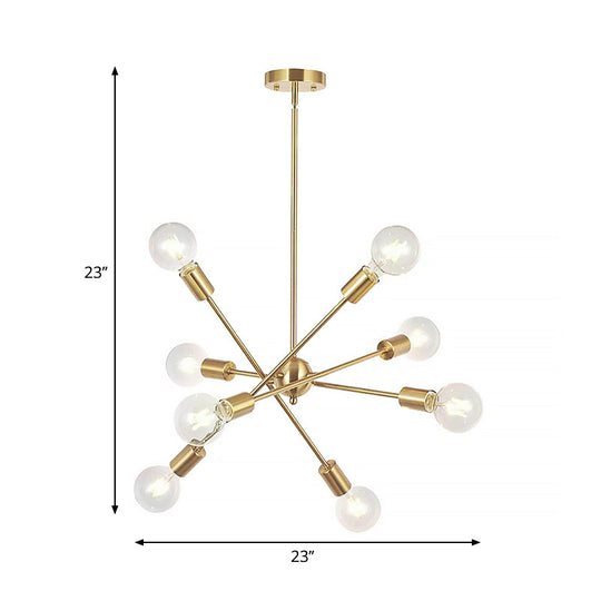 Sputnik Hanging Chandelier Light - Industrial Metal 6/8/10 Bulb Living Room Pendant In Brass/Chrome