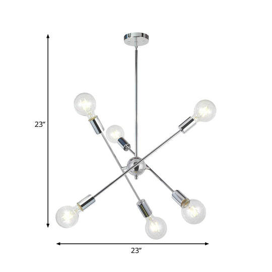 Sputnik Hanging Chandelier Light - Industrial Metal 6/8/10 Bulb Living Room Pendant In Brass/Chrome