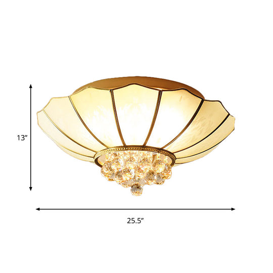 Contemporary 4/6 - Light White Flared Ceiling Flush Mount With Ribbed Glass And Crystal Finial