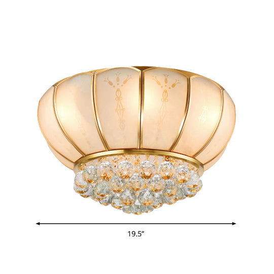 6 - Light Crystal Ball Glass Flush Ceiling Lamp - Traditional Bowl Shape White Fixture