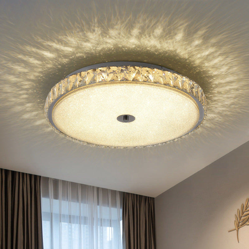 Modern Crystal Led Flush Mount Lamp - 14/23.5/31.5 Round Bedroom Ceiling Light With Chrome Finish