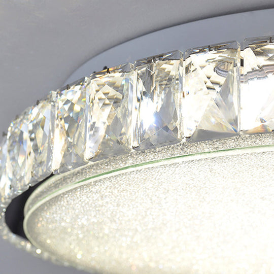 Modern Crystal Led Flush Mount Lamp - 14’/23.5’/31.5’ Round Bedroom Ceiling Light With Chrome Finish
