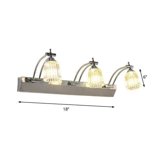 Contemporary Crystal Vanity Light - Fluted Clear Shades Silver Finish 3 Heads Warm/White