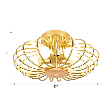 Industrial Style Metal Ceiling Light Fixture - Fan Shaped Semi-Flush Mount With 3/5 Heads
