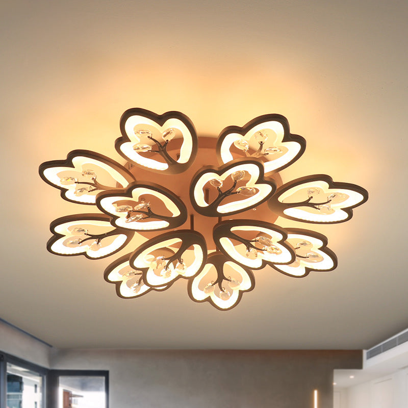 Modern Acrylic Floral Ceiling Mount Light Fixture - Coffee Finish 12/15 Lights Warm/White/3 Color