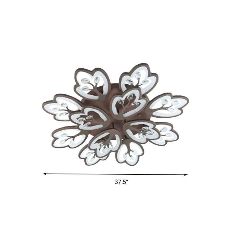 Modern Acrylic Floral Ceiling Mount Light Fixture - Coffee Finish 12/15 Lights Warm/White/3 Color