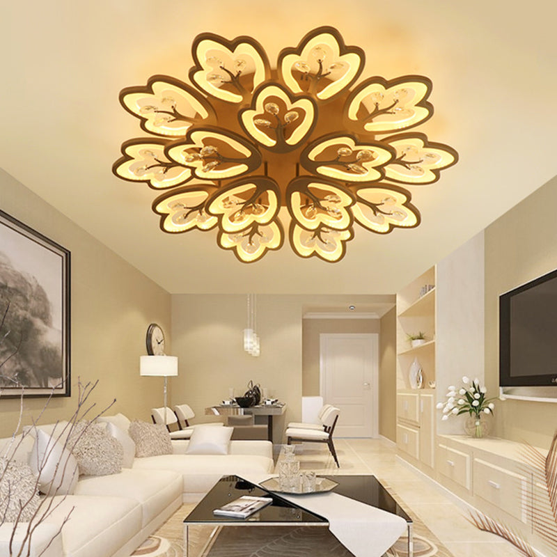 Modern Acrylic Floral Ceiling Mount Light Fixture - Coffee Finish 12/15 Lights Warm/White/3 Color