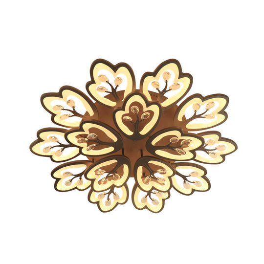 Modern Acrylic Floral Ceiling Mount Light Fixture - Coffee Finish 12/15 Lights Warm/White/3 Color