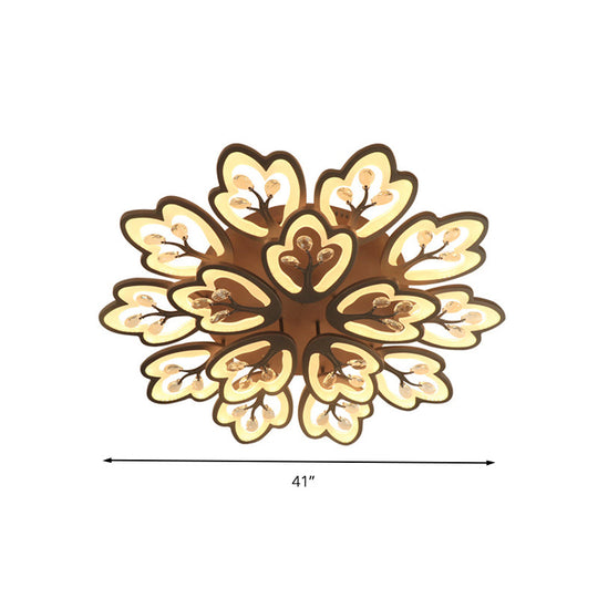 Modern Acrylic Floral Ceiling Mount Light Fixture - Coffee Finish 12/15 Lights Warm/White/3 Color