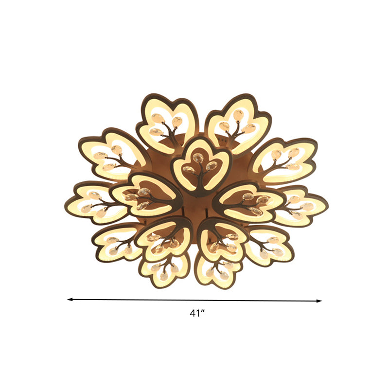 Modern Acrylic Floral Ceiling Mount Light Fixture - Coffee Finish 12/15 Lights Warm/White/3 Color