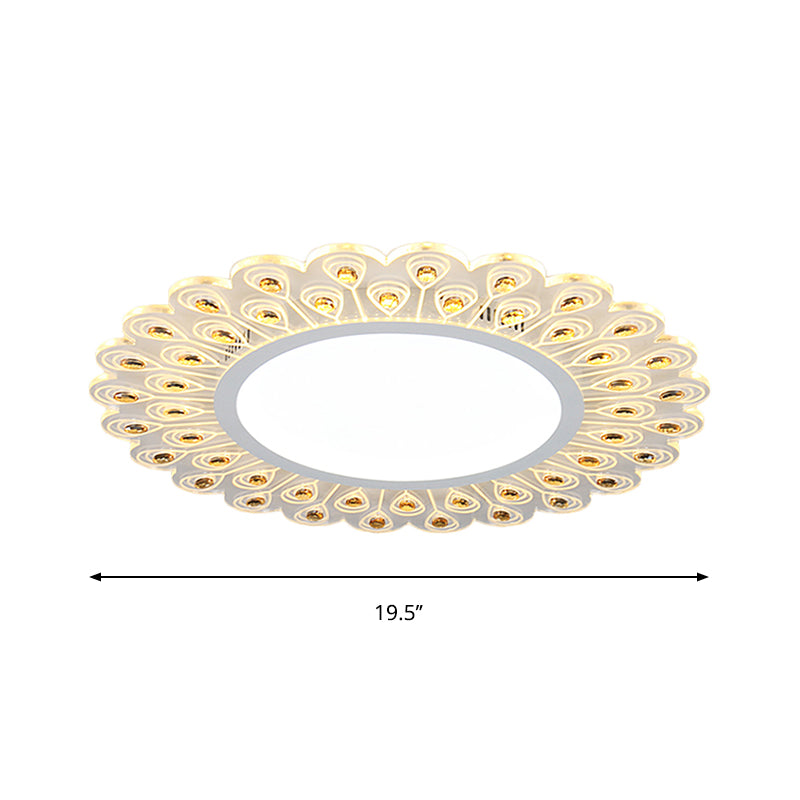 Modern Led White Flush Light With Peacock Tail Design 14’/19.5’ Diameter