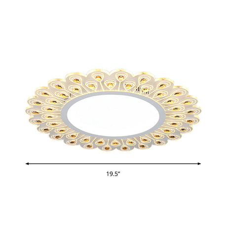 Modern Led White Flush Light With Peacock Tail Design 14/19.5 Diameter